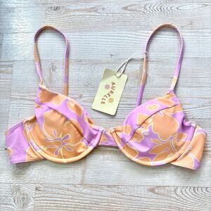 New‎ Aurelle Kiva Classic Bikini Top | Purple Hibiscus Size Large